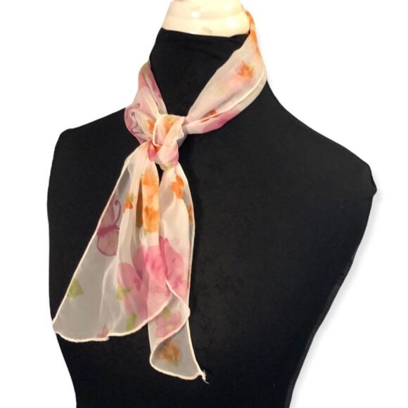 Butterfly Print Semi Sheer Ascot Scarf - Picture 1 of 10